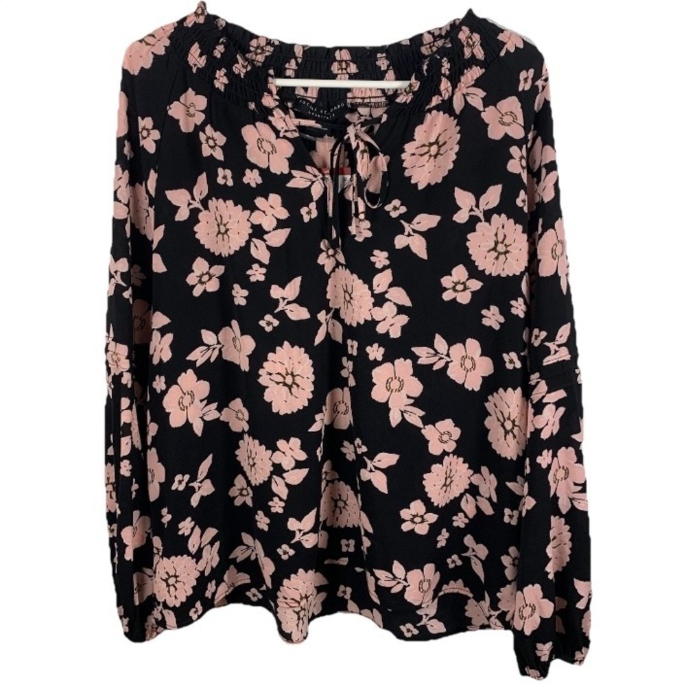 NWT Social Standard Floral Long Sleeve Blouse Top XL Black Pink Boho Peasant